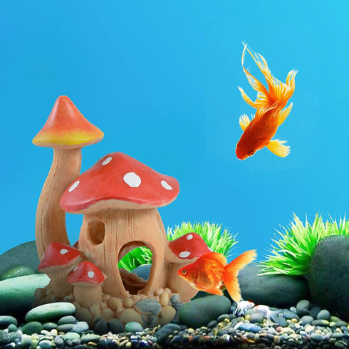 Aquarium Mushroom House, Fish Tank Cave Ornament for Pleco Caves and Fairy Garden Decorations