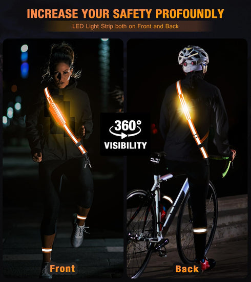 LED Belt Reflective Sash for Night Walking, Adjustable High Visibility Running Safety Gear with Phone Bag