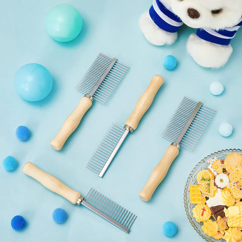 2 Pcs Dog Metal Combs - Cat Wooden Handle Grooming Comb, Double Side Metal Comb for Dogs and Cats
