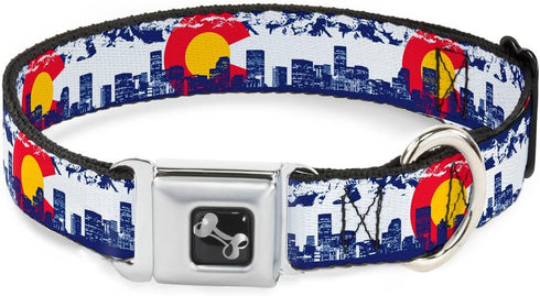 Buckle-Down 13-18" Colorado Skyline/Mountains Dog Collar, Wide Small Bone