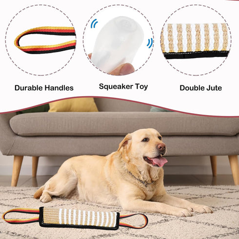 ASOCEA Dog Tug Toy, Tough Jute Pillow Pull Toy for Medium to Large Dogs, Interactive Squeaky Tug of War Training Toy