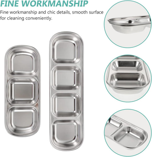 Compartment Pet Tray Food Bowls - 2pcs Stainless Steel Divided Pet Dishes for Kitten Small Dogs Food Water Feeder
