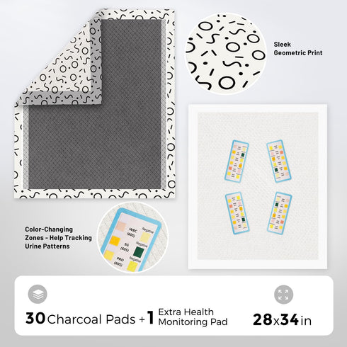 28"x34" 30 Counts 1 ZOMISIA Charcoal Puppy Pee Pads for Dogs Extra Large, + Extra Health Monitoring Pad - XL Dog Potty