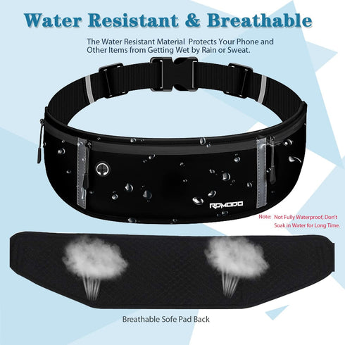 Running Belt Women Men, Fanny Pack Waist Bag, Phone Holder for Running Workout Plus Size Waterproof Adjustable Belt Bag for iPhone 15 14 13 12 11 Pro Max Samsung 2 Pack (Pure Black+Black Green)