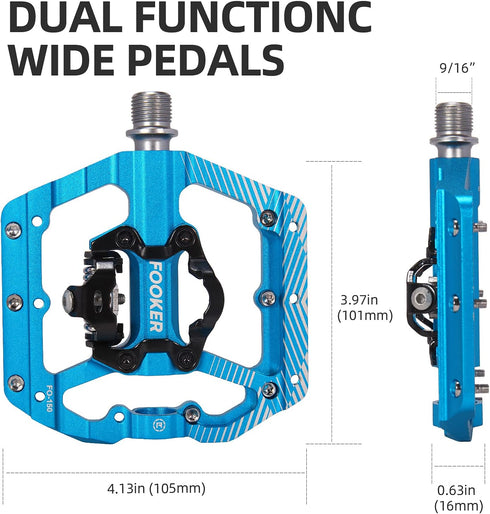 FOOKER MTB Mountain Bike Pedals, 3 Bearing Flat Platform, Compatible with Sealed Clipless Aluminum Pedals