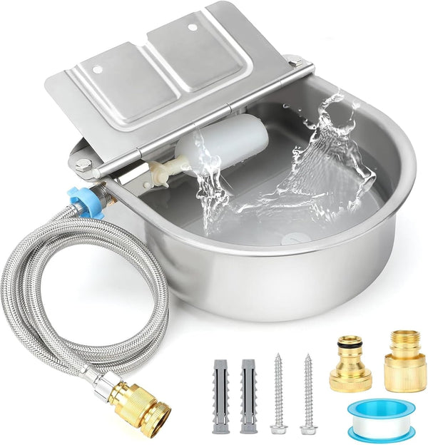 FHTONGE 304 Stainless Steel Automatic Dog Water Bowl Dispenser with Drainage and