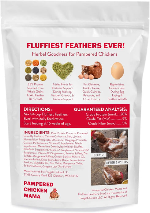 (2 Pampered Chicken Mama Molting Supplement for Chickens: Fluffiest Feathers Ever Backyard Chicken Feed and Supplies