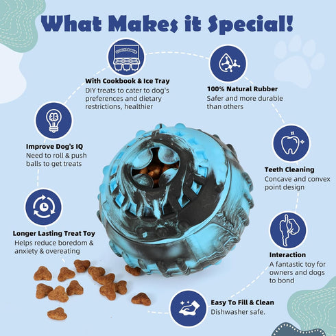 Interactive Dog Toys - Frozen Treat Puzzle Ball Toy, Durable Rubber Chew Toys for Dogs, Mental Enrichment Toys