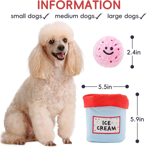Ice Cream Puzzle Toy for Dogs, Hide and Seek Toy for Puppy Sniffing Balls, Cute Food Plush Toy for Small and Medium
