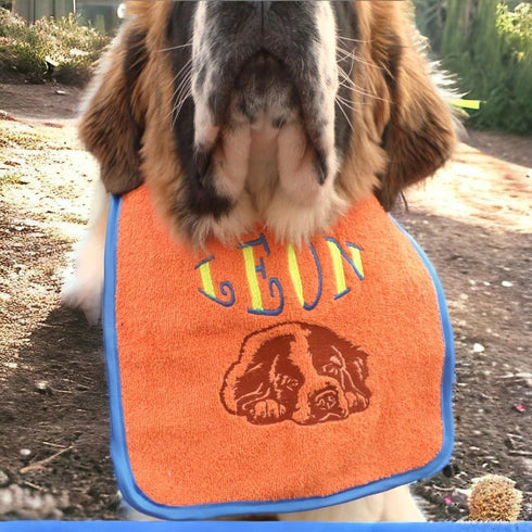 Custom Made Bib Embroidered with Dog's Name and St Bernard Dog Face - Fully Adjustable and Comfortable Washable Pet