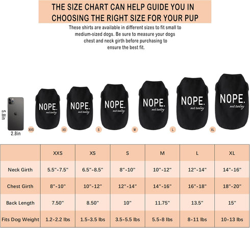 Cozy Cotton Canine Wear: Soft, Lightweight Dog Shirt Vest with Eye-Catching Graphics (NOPE not today), Black XXS