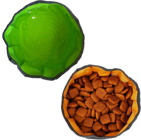2 Pcs Collapsible Dog Bowls for Travel - Foldable, Portable for Food and Water (Green+Orange)