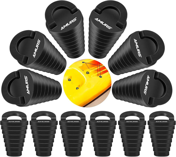 Small Kayak Scupper Plugs Kit with 12Pcs Universal Drain Hole Stoppers and Silicone Handle for Canoe Boat