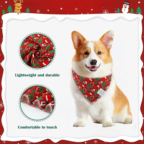 Set E-Clover Christmas Dog Bandanas & Matching Scrunchie Green Red Dog Scarf Bibs Pet Bandana with Bow Tie for Medium
