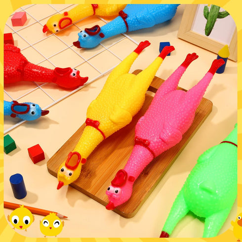 16 Pack Toy(12 Inch,Colorful) Sratte Screaming Chicken Toys Bulk Large Rubber Squeaking Chicken Toys for Pet Chew Gifts