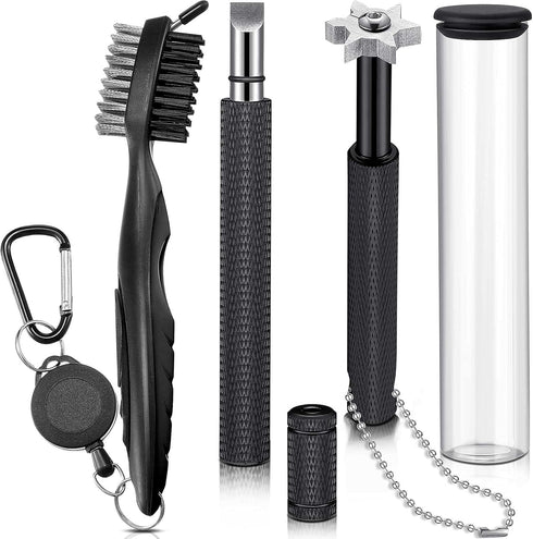 Skylety 3 Pieces Golf Club Groove Sharpener, Retractable Brush and 6-Head Re-Grooving Tool