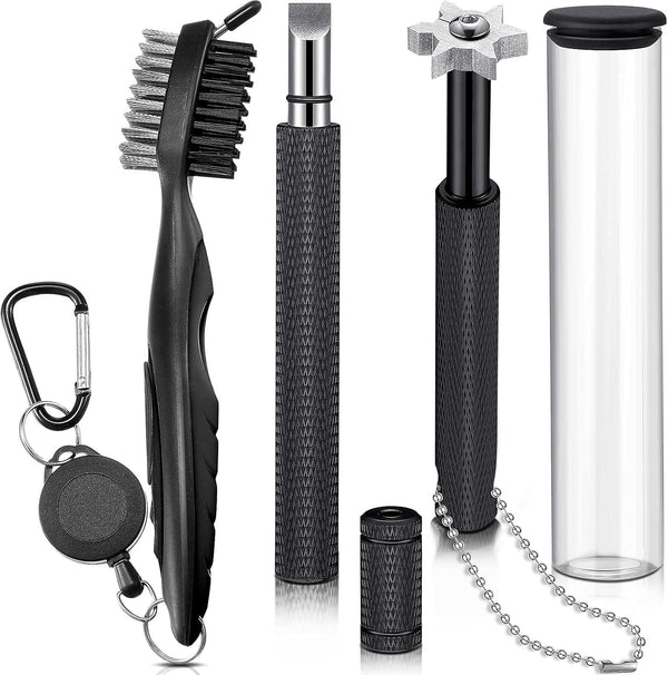 Skylety 3 Pieces Golf Club Groove Sharpener, Retractable Brush and 6-Head Re-Grooving Tool