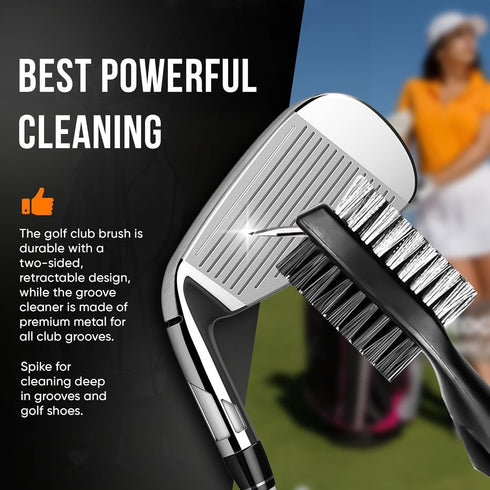 Golf Club Cleaning Brush with Groove Cleaner, Ergonomic Design, Retractable Clip, Extends 2 ft, Black