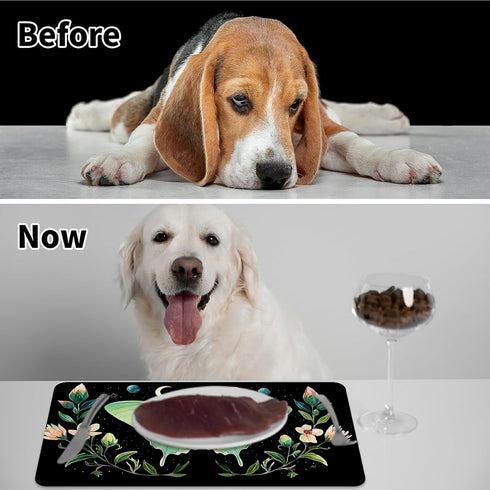HEAKIERG 16"x24", Pet Bowl Mats for Food Cat Play Mat Pet Feeding Rug with Waterproof & Non-Slip Rubber Bottom Cushion