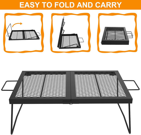 Folding Campfire Grill Cooking Racks, Campfire Grate Over Fire Pit, Cooking Equipment for Camping and Outdoor Cooking
