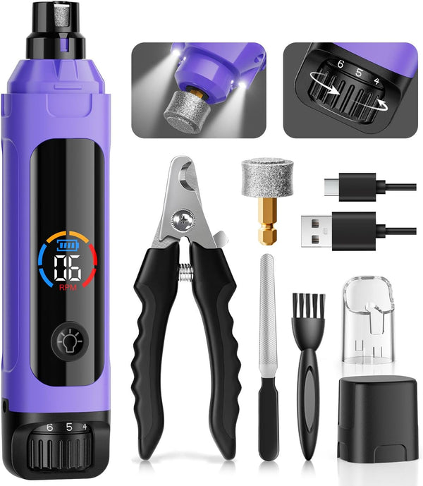 Dog Nail Grinder, 6-Speed Quiet Electric Dog Nail Trimmers, Dog Nail Clippers