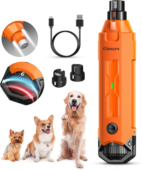 Gimars Upgrade Super Quiet Adjustable 6 Speed Dog Nail Grinder | 12000rpm Powerful | 45 db Dual LED Light | USB