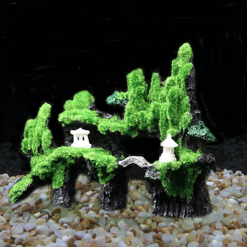 Tfwadmx Fish Tank Mountain View Decoration, Aquarium Stone Ornament Bridge with Moss Tree House