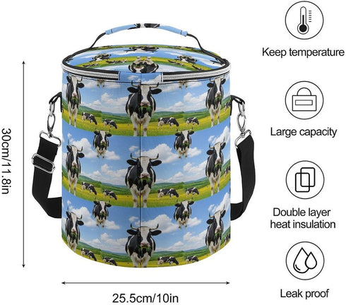 SEBNATAL Insulated Cooler Bag for Camping, Reusable Round Thermal Lunch Bag, Keep Drinks Cold and Food Warm