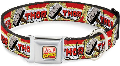 Buckle-Down Dog Collar Seatbelt Buckle, Thor Hammer Red Yellow White, 18 to 32 Inches, 1.5 Inch Wide