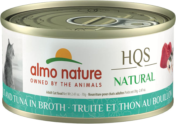 almo nature HQS Natural Trout & Tuna, Grain Free, Adult Cat Canned Wet Food, Flaked, 24 x 2.47 oz