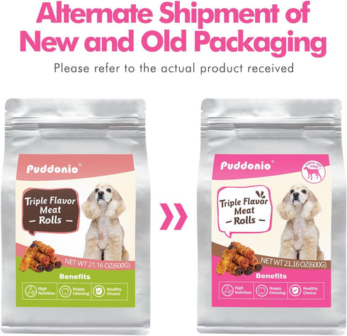 21.16 oz Dog Treats, Triple Flavor Chicken Duck Beef Meat Rolls, Rawhide Free Dog Snacks, Soft Treats for Small Dogs