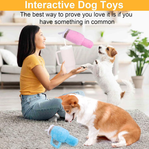 Mity Rain Funny Tumbler Handle Cup Dog Toys - Cute Squeaky Interactive Fluff and Tuff Toys for Small Medium Large Dogs