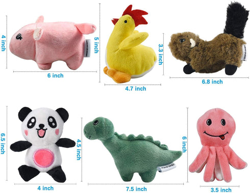 LEGEND SANDY Plush Squeaky Dog Toy Pack - 6 Cute Stuffed Chew Toys for Small & Medium Puppies
