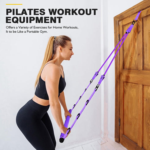 Pilates Bar Kit with Resistance Bands - Adjustable 3-Section Equipment for Legs, Hip, Waist, Arm Workouts