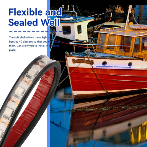 2Pack Boat Interior Lights, Waterproof Navigation Lights Marine LED Lights with Adhesive LED Strip Lights for Night