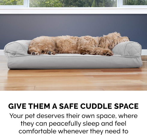 Furhaven Cooling Gel Dog Bed for Medium/Small Dogs - Removable Bolsters & Washable Cover, Up to 35 lbs, Silver Gray