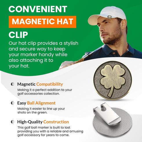 K9King Lucky 4 Leaf Clover Golf Ball Marker and Magnetic Hat Clip, Unique Shamrock Golf Accessories