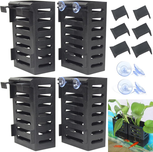 4 Pcs Aquarium Plant Holder, Fish Tank Planter Cups with Hooks and Suction Cups for Aquatic Plants