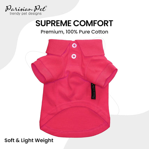 Parisian Pet Dog Polo Shirt, Breathable Cotton, Solid Color Summer Pullover, Pink for Medium Dogs