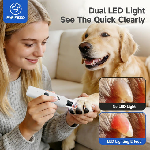 3-Speed Trimmer PAPIFEED Dog Nail Grinder with LED Light, Ultra Quiet Electric Nail File for Small Medium Large Dogs