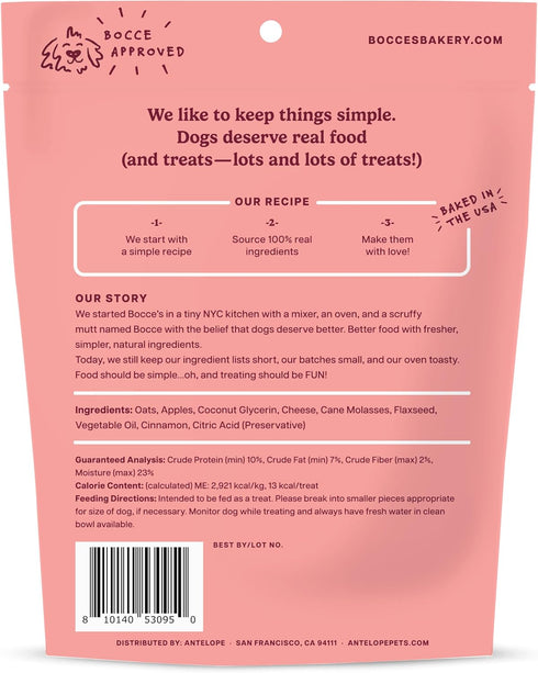 Bocce's Bakery Apple Juice Box Treats for Dogs, Wheat-Free Everyday Dog Treats, Made with Real Ingredients, Baked in The USA, All-Natural Soft & Chewy Cookies, 6 oz