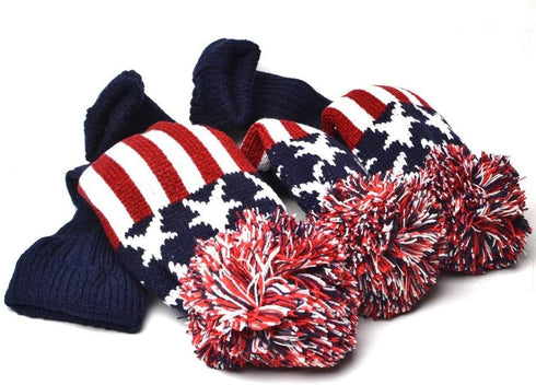 GOOACTION 3PCS Knitted Golf Head Covers 1-3-5 for Driver and Fairway Woods, Vintage Red Stars and Stripes