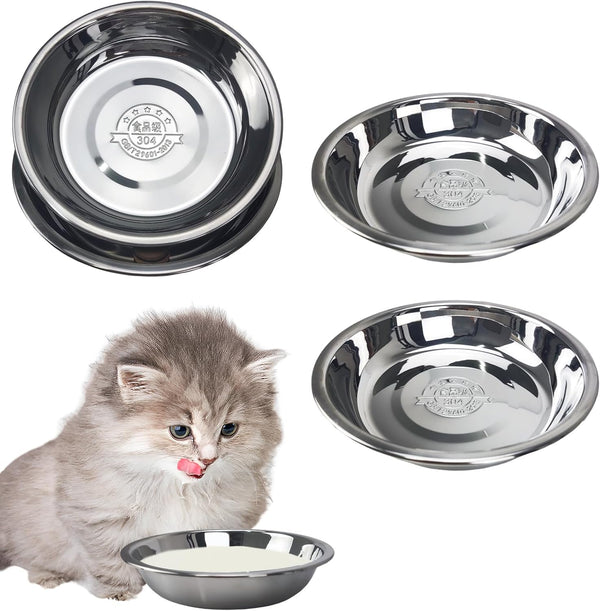 4 Pcs Stainless Steel Cat Bowls, 7.1 Inches Metal Cat Food Bowls, Whisker Fatigue Shallow Dish, Elevated Food Bowls for