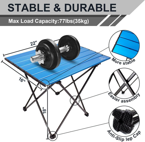 Portable Folding Camping Table, Lightweight Aluminum Camp Side Table with Carry Bag for Outdoor Beach Picnics