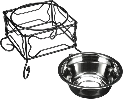 YML Elevated Stainless Steel Dog & Cat Bowl, 5-Inch, with Black Wrought Iron Stand