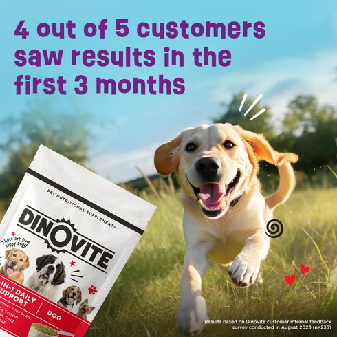 Dinovite Probiotic Supplement for Dogs, Omega 3 for Hot Spot Relief, Skin & Coat Supplement, 30 Day Supply for Large