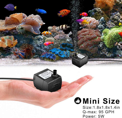 PULACO 95GPH Mini Submersible Water Pump for Aquarium, Fish Tank, Pond, Fountain, Hydroponics