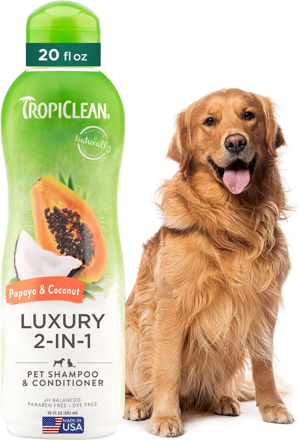 TropiClean 2-in-1 Dog Shampoo and Conditioner, Moisturizing Dog Detangler, Puppy Safe, Made