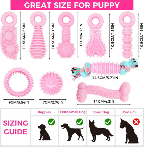 Puppy Toys, 9 Pack Chew Toys for Teething, Cute Pink Soft Durable Interactive Toys for Small Dogs