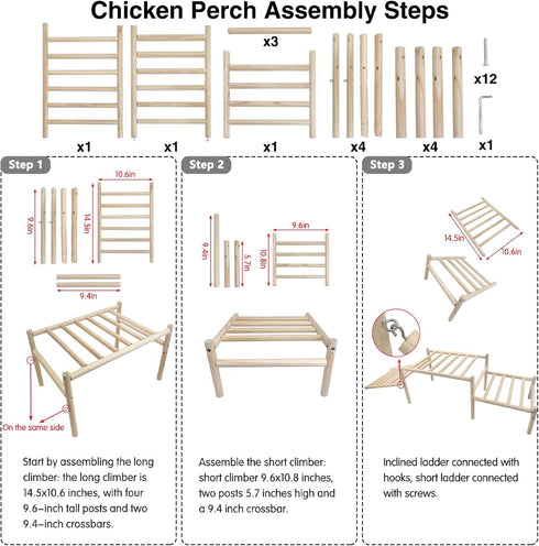 Hamiledyi Sloped Chicken Perch for Coop - Climbable Roosting Perch with Playground Design, Encourages Natural Exercise
